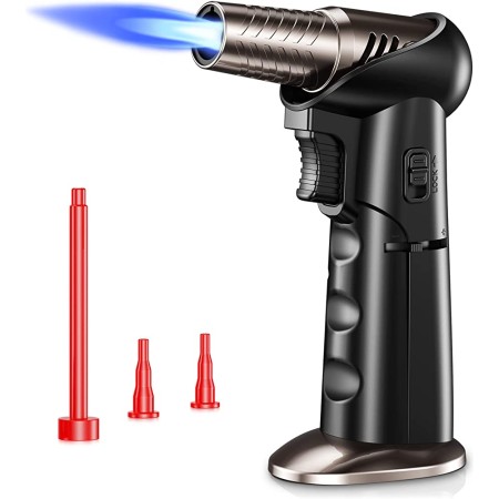 Domxty Torch Lighter Butane Refillable, Kitchen butane torch with [Adjustable Torch Nozzle & Flame], Cooking Blow Torch with Safety Lock for Grill, Creme Brulee, Camping, BBQ - Butane Gas Not Included