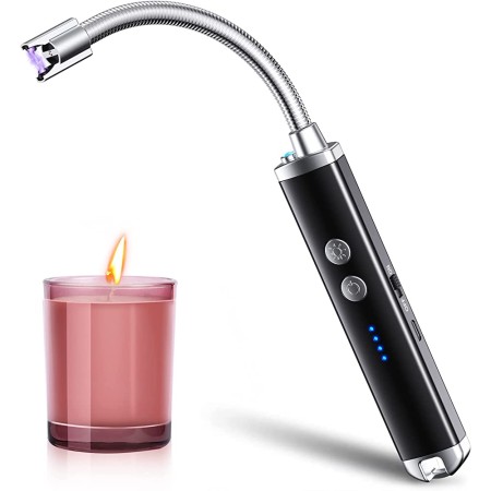 Domxty Electric Lighter with [LED Flashlight], USB Rechargeable Candle Lighters with Safety Lock, [Bendable Neck] Arc Plasma Long Lighter for Grill Camping BBQ Stove Outdoor, [Long Life Battery]